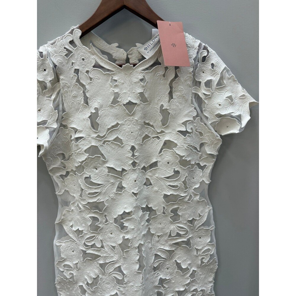 BHLDN White Floral Appliqué Short Sleeve Wedding Dress - Picture 4 of 6